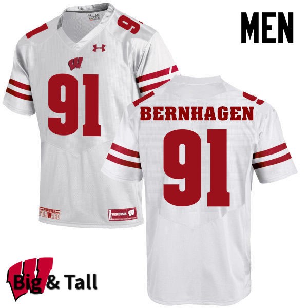 Wisconsin Badgers Men's #91 Josh Bernhagen NCAA Under Armour Authentic White Big & Tall College Stitched Football Jersey BK40L11GB